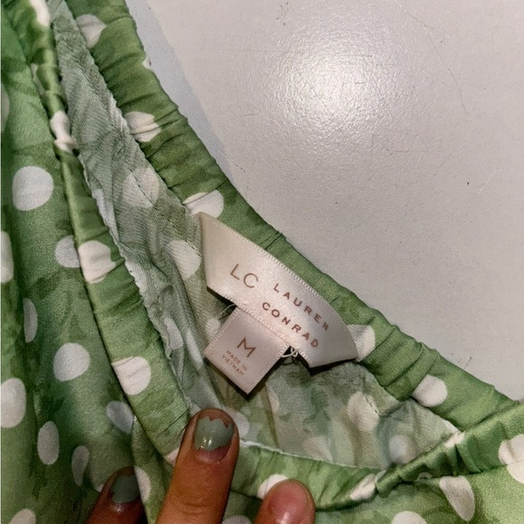 LC Lauren Conrad Green Polka Dot Ruffle Blouse - Picture 2 of 3